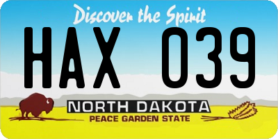 ND license plate HAX039
