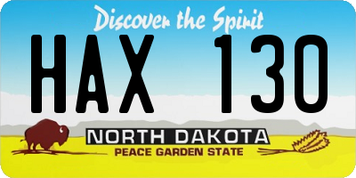 ND license plate HAX130