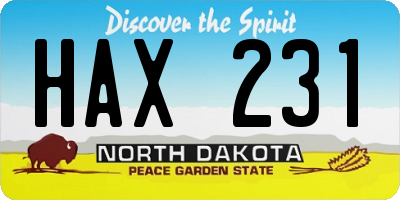 ND license plate HAX231