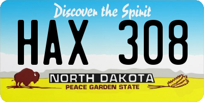 ND license plate HAX308
