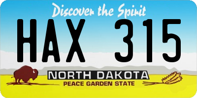 ND license plate HAX315