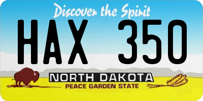 ND license plate HAX350