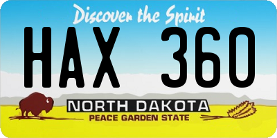 ND license plate HAX360