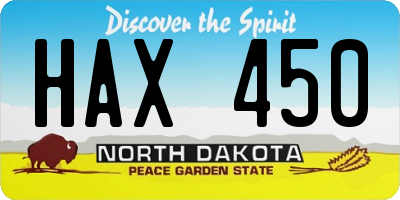 ND license plate HAX450