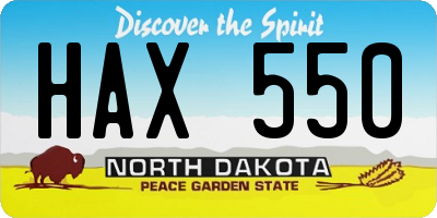 ND license plate HAX550