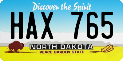 ND license plate HAX765