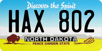 ND license plate HAX802