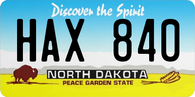 ND license plate HAX840