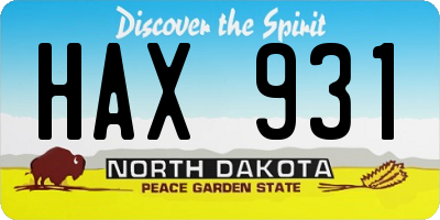 ND license plate HAX931