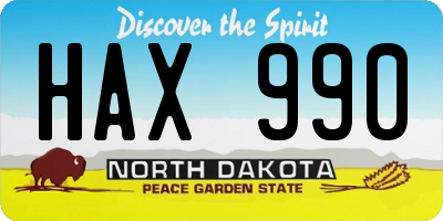 ND license plate HAX990