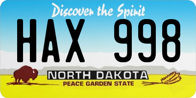 ND license plate HAX998