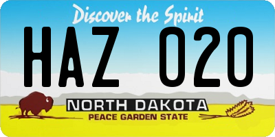 ND license plate HAZ020