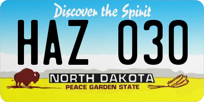 ND license plate HAZ030