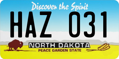 ND license plate HAZ031