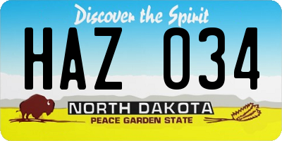 ND license plate HAZ034