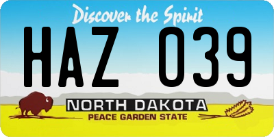 ND license plate HAZ039