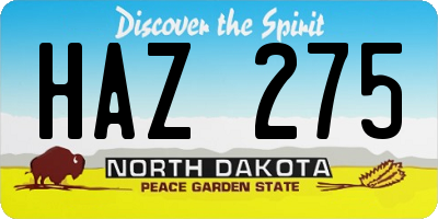 ND license plate HAZ275