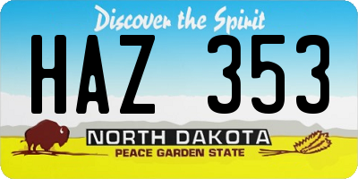 ND license plate HAZ353