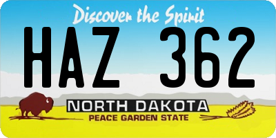 ND license plate HAZ362