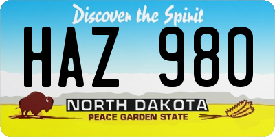 ND license plate HAZ980