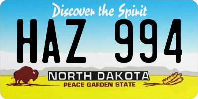 ND license plate HAZ994