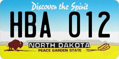 ND license plate HBA012