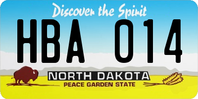 ND license plate HBA014