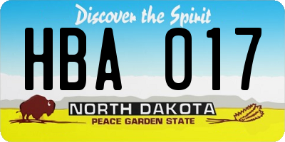 ND license plate HBA017