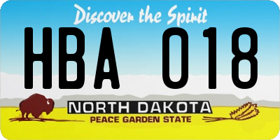 ND license plate HBA018