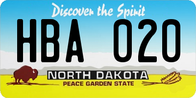 ND license plate HBA020