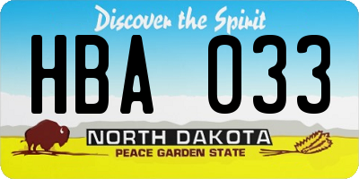 ND license plate HBA033