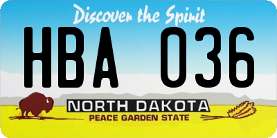ND license plate HBA036