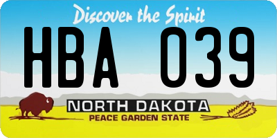 ND license plate HBA039