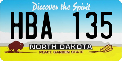 ND license plate HBA135