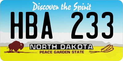 ND license plate HBA233