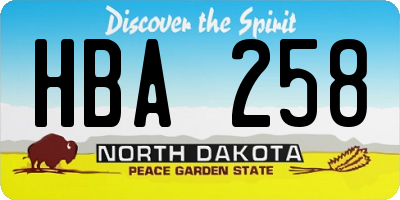 ND license plate HBA258