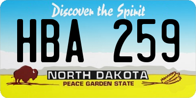 ND license plate HBA259