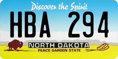 ND license plate HBA294