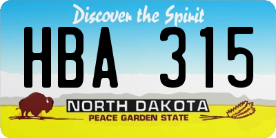 ND license plate HBA315