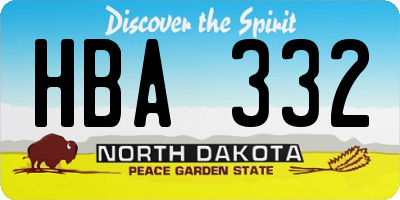 ND license plate HBA332