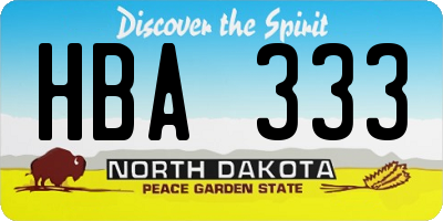 ND license plate HBA333