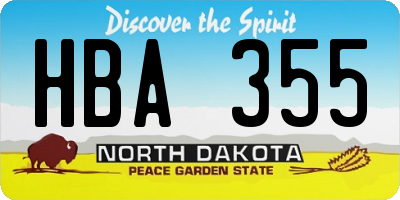 ND license plate HBA355