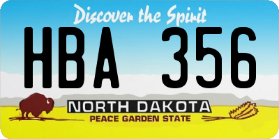 ND license plate HBA356