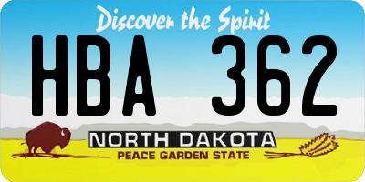 ND license plate HBA362