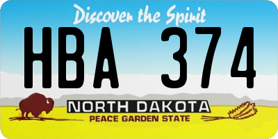 ND license plate HBA374