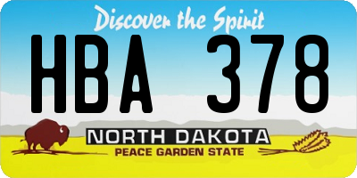 ND license plate HBA378