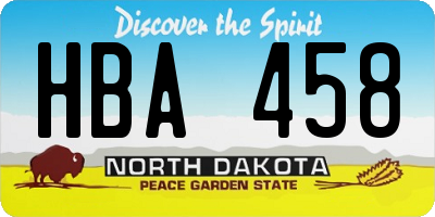 ND license plate HBA458