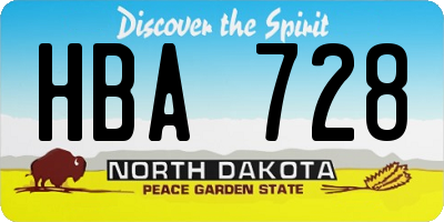 ND license plate HBA728