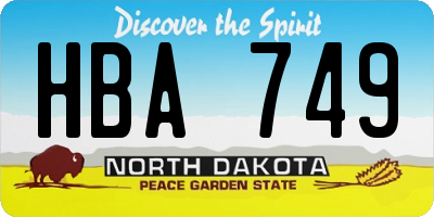 ND license plate HBA749
