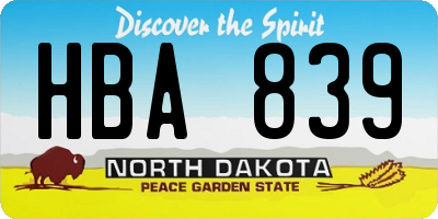ND license plate HBA839